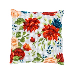 DIY Cross Stitch Cushion Kit &quot;Peonies&quot; | Needlepoint Pillow Kit | Embroidery kit | Home decor