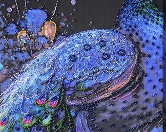 Bead Embroidery Kit "Magical wonder bird" | DIY Beadwork Kit for Adults on Printed Canvas, Preciosa Beads