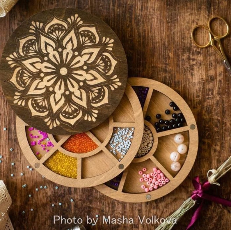 Multilayer Bead Organizer Wood Bead Organizer Tray With Lid Etsy