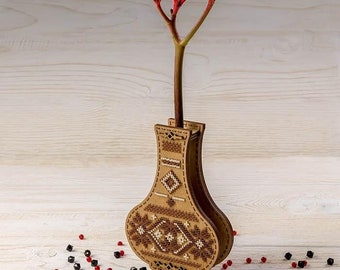 DIY Bead Embroidery on wood kit "Beaded ornament", Flower vase , beading embroidery, bead stitching wood decor, Wooden beaded kit, Beadwork