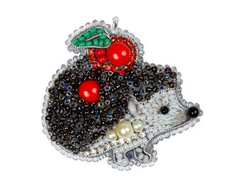 Beadwork kit for creating brooch "Hedgehog", DIY Jewelry making kit, Seed beaded brooch, Bead Embroidery Kit