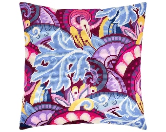 DIY Needlepoint Pillow Kit "Violet Fairy Tale", Tapestry cushion kit, Half Cross Stitch Kit, Embroidery kit, size 16"x16" (40x40 cm),