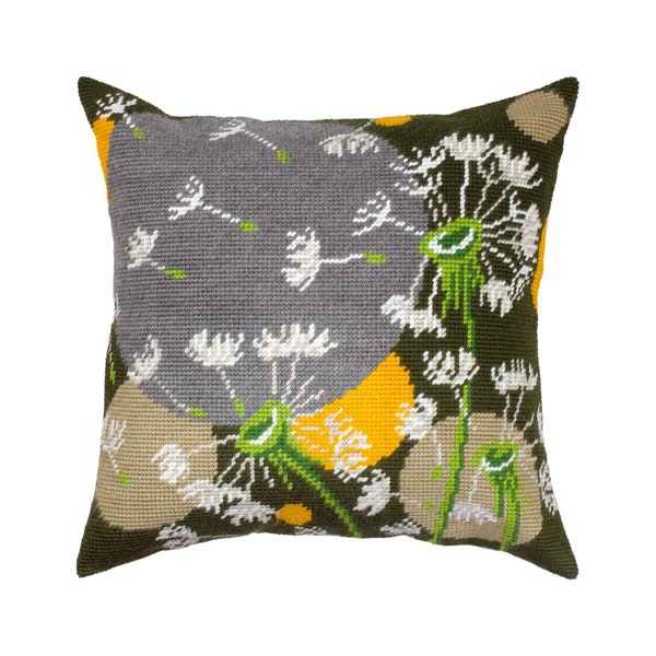 DIY Needlepoint Pillow Kit "Dandelions in a Breeze", Tapestry cushion kit, Half Cross Stitch Kit, Embroidery kit, size 16"x16" (40x40 cm),