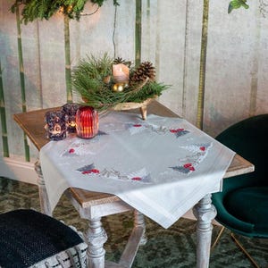 DIY Printed Tablecloth kit &quot;Winter Christmas landscape&quot;, Printed Cross Stitch Kit, Embroidery table decor kit