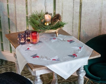 DIY bedrukt tafelkleedpakket "Winterkerstlandschap", bedrukt borduurpakket, borduurpakket tafeldecoratie