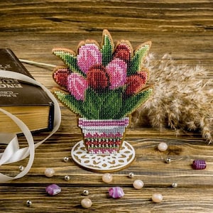 Kit de broderie de perles bricolage sur bois - « Tulipes » | Décoration perlée faite main | Idée cadeau parfaite