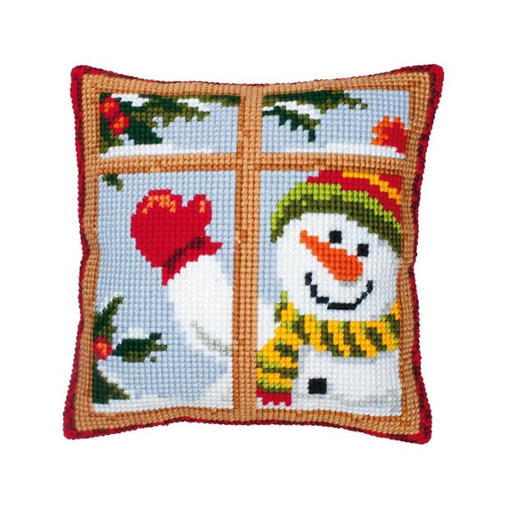 DIY Cross Stitch Cushion Kit happy Snowman Etsy