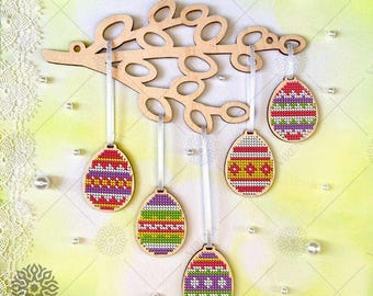 DIY イースターエッグキット、イースターエッグパターン、木製キットのビーズ刺繍、刺繍用の木製ブランク、イースターの室内装飾、イースターのギフト