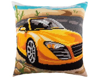 DIY Needlepoint Pillow Kit "Texas" | Tapestry Cushion, Tent Stitch Embroidery Kit, Needlecraft Pillow, Printed Canvas 16x16 in, 40x40 cm