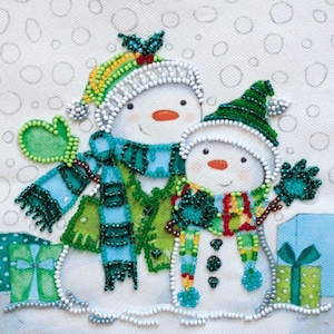 DIY Bead Embroidery Kit on art canvas &quot;Snow friends&quot;, Beading pattern, Home decor, A17 Abris Art