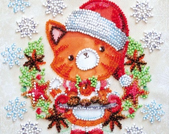 DIY Bead Embroidery Kit on art canvas "Christmas cookies", Beading pattern, Home decor, A06 Abris Art