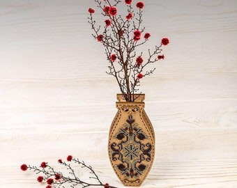 DIY Bead Embroidery on wood kit "Beautiful ornament", Flower vase , beading embroidery, bead stitching wood decor, Wooden beaded kit