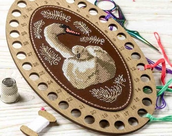 DIY Embroidery organizer kit "Swan", Cross Stitch kit, Floss holder, Plywood sewing organizer