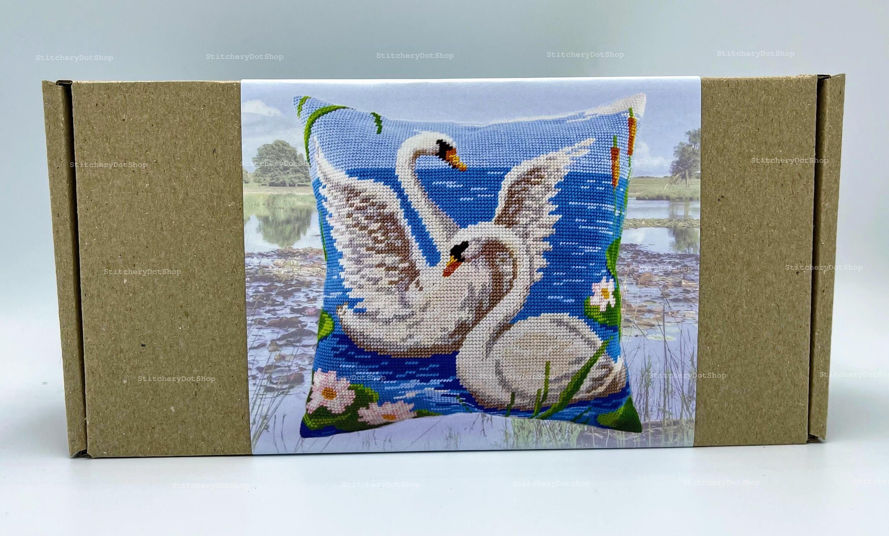 DIY Needlepoint Pillow Kit swans Tapestry Cushion Etsy