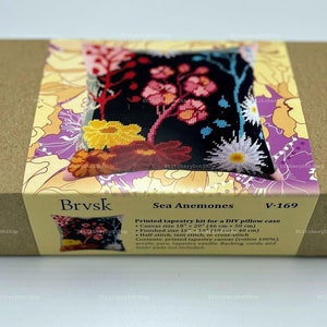 Brvsk Sea Anemones Needlepoint Kit - 16x16" Throw Pillow, Printed Canvas, European Quality Cross Stitch