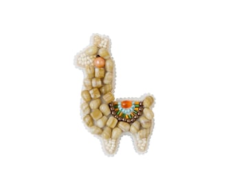 Beadwork kit for creating brooch "Lama", DIY Jewelry making kit, Seed beaded brooch, Bead Embroidery Kit