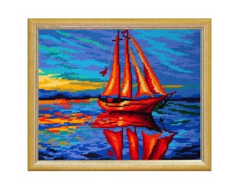 DIY Printed Tapestry kit "Sunsetting" 14.2x18.5 in / 36x47 cm, Needlepoint Kit, Embroidery kit, Printed Canvas