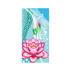 DIY Cross Stitch Kit &quot;Lotus&quot; with Printed Tapestry Canvas, 9.8&quot;x19.7&quot; / 25х50 cm, Needlepoint Kit, Embroidery kit, Stitchery kit
