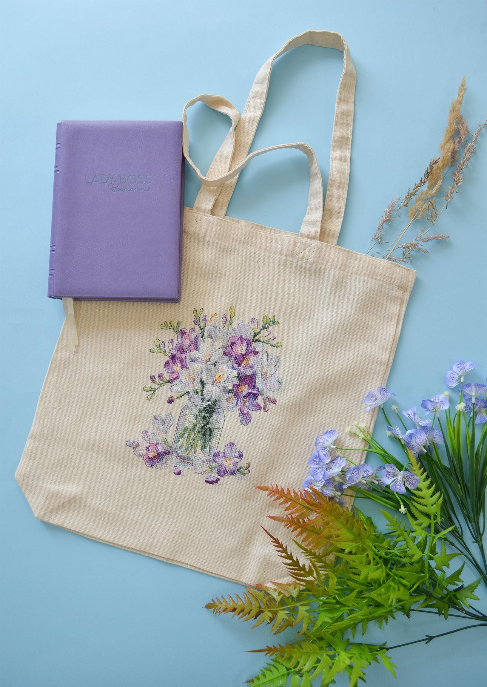クロスステッチ刺繍用トートバッグ「春の優しさ」｜DIY刺繍キット 