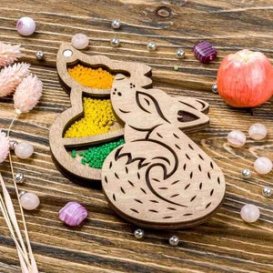 Vassoio portaoggetti per perline in legno con coperchio in legno "Fox", contenitore per perline, scatola per perline, utensili per perline