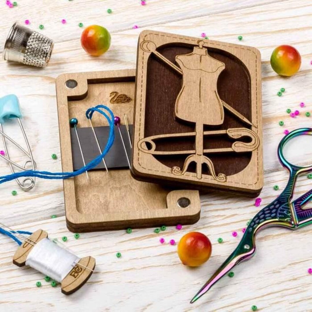 Box for Handicraft, Needlework Holder, Wood Bead Organizer Tray With