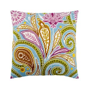 DIY Needlepoint Pillow Kit "Batik" | Tapestry Cushion, Tent Stitch Embroidery Kit, Needlecraft Pillow, Printed Canvas 16x16 in, 40x40 cm