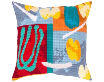 DIY Needlepoint Pillow Kit "Vegetables" | Tapestry Cushion, Tent Stitch Embroidery Kit, Needlecraft Pillow, Printed Canvas 16x16 in, 40x40