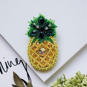 DIY Jewelry making kit &quot;Pineapple&quot;, Seed beaded brooch, Bead Embroidery Kit A04