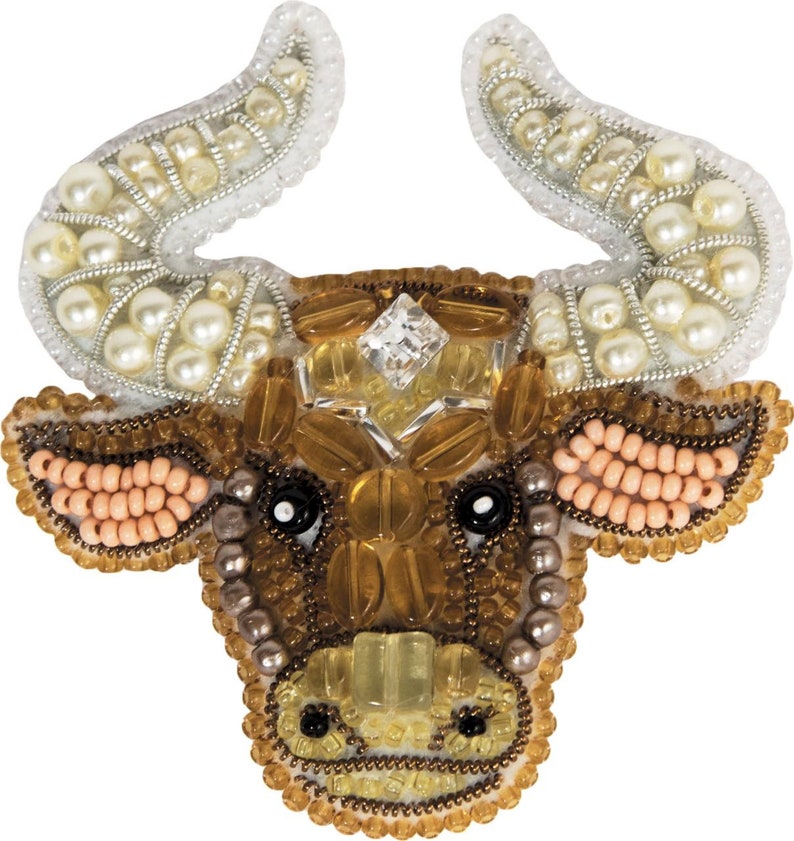 Symbol of the New Year Bull DIY Jewelry making kit Seed beaded brooch Bead Embroidery kit