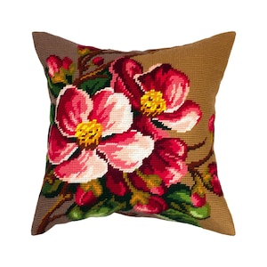 DIY Needlepoint Pillow Kit &quot;Crabapple Blossom&quot;, Tapestry cushion kit, Half Cross Stitch Kit, Embroidery kit, size 16&quot;x16&quot; (40x40 cm)