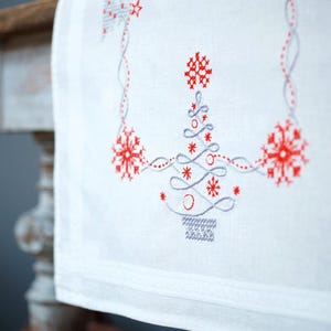 DIY Printed Table Runner kit &quot;Christmas trees&quot;, Printed Cross Stitch Kit, Embroidery table decor kit