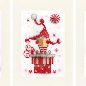 Kit de cartões de felicitações DIY, conjunto de 3 gnomos de Natal, kit de ponto cruz contado, kit de bordado, cartões de felicitações de Natal