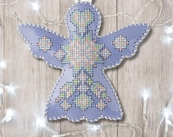 Cross Stitch Kit «Angel Christmas Ornament» DIY Embroidery on Faux Leather, Handmade Christmas tree toy, Christmas Decoration, Christmas