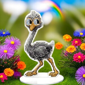 DIY クロスステッチキット「ベビーダチョウ」、プラスチックキャンバスの刺繍、動物と鳥の手作りホームデコレーション、