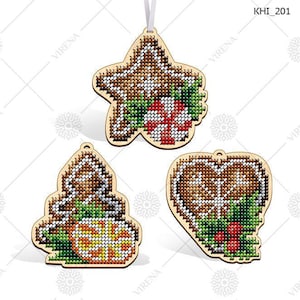 DIY Christmas tree toy kit "Christmas gingerbread" Set 3pcs, Christmas tree decor, Christmas gift, Beaded ornament