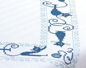 DIY bedrukt tafelkleedpakket 'Vrolijke katten', bedrukt borduurpakket, borduurpakket tafeldecoratie