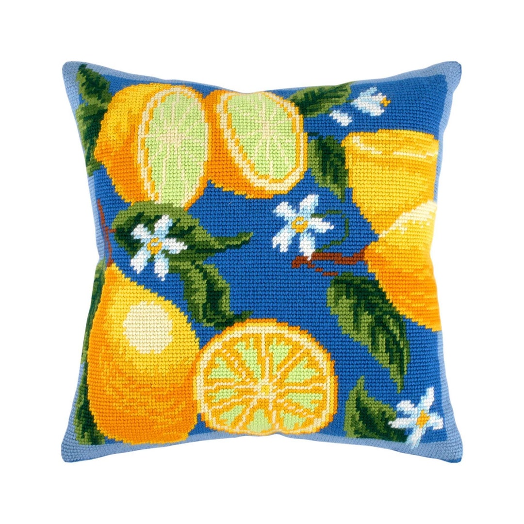 DIY Needlepoint Pillow Kit lemons, Tapestry Cushion Kit, Half Cross