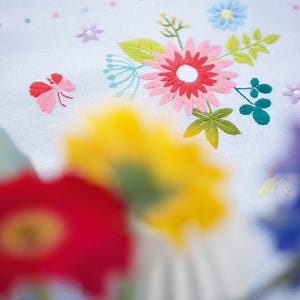 DIY Printed Tablecloth kit &quot;Spring flowers and butterflies&quot;, Printed Cross Stitch Kit, Embroidery table decor kit