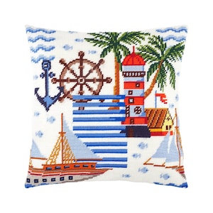 DIY Needlepoint Pillow Kit &quot;Overseas Adventure&quot;, Tapestry cushion kit, Half Cross Stitch Kit, Embroidery kit, size 16&quot;x16&quot; (40x40 cm)