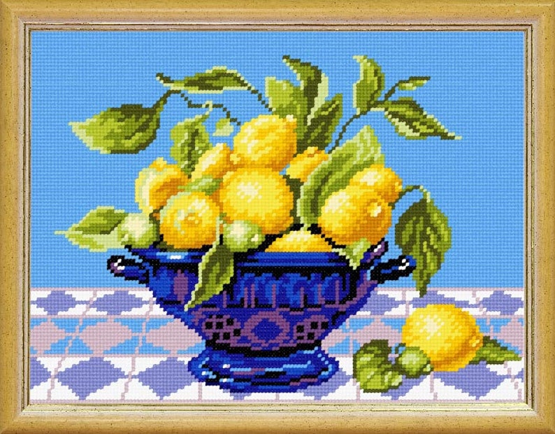 DIY Needlepoint Kit Cross Stitch Kit lemons in a Etsy