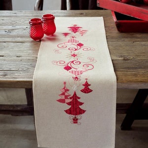 DIY Aida Table Runner kit &quot;Christmas Decks&quot;, Counted Cross Stitch Kit, Embroidery table decor kit