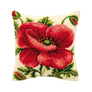 DIY Cross Stitch Cushion Kit &quot;Oriental poppy&quot; | Needlepoint Pillow Kit | Embroidery kit | Home decor
