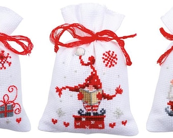DIY Counted Cross Stitch Kit "Bag kit Christmas gnomes set of 3"  Embroidery kit, Home decor, Gift for her