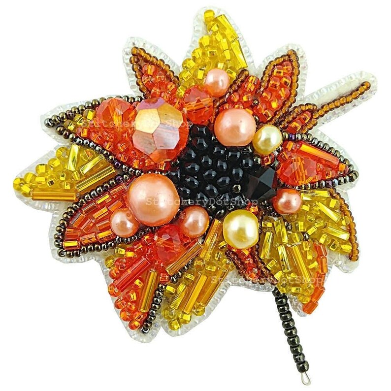 Beadwork kit for creating brooch Sunflower, DIY Jewelry making kit, Brooch Pin kit, Seed beaded brooch, Bead Embroidery Kit