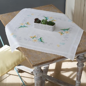 DIY Printed Tablecloth kit &quot;Flowers and butterflies&quot;, Printed Cross Stitch Kit, Embroidery table decor kit