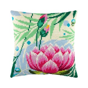 DIY Cross Stitch Cushion Kit &quot;Lotus&quot; with Printed Canvas, Needlepoint Pillow Kit, Embroidery kit, Brvsk, 16x16&quot; (40x40 cm)