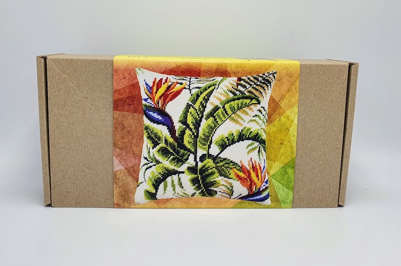 DIY Needlepoint Pillow Kit Tropical flowers Etsy