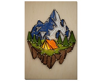 String Art Creative DIY Kit "Аt the foot of the mountain" 7.5"x11.4" / 19.0x29.0 cm, Wall decor, Abris Art A08