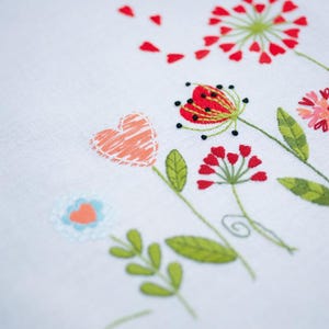 DIY Printed Tablecloth kit "Flowers", Printed Cross Stitch Kit, Embroidery table decor kit