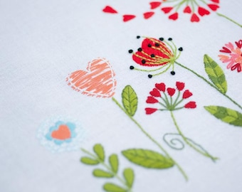 DIY Printed Tablecloth kit "Flowers", Printed Cross Stitch Kit, Embroidery table decor kit